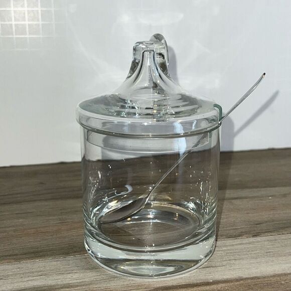 Lidded Jam Jelly Dish With Spoon  And Lid Vintage Heritage Glass Table Service - Picture 6 of 8